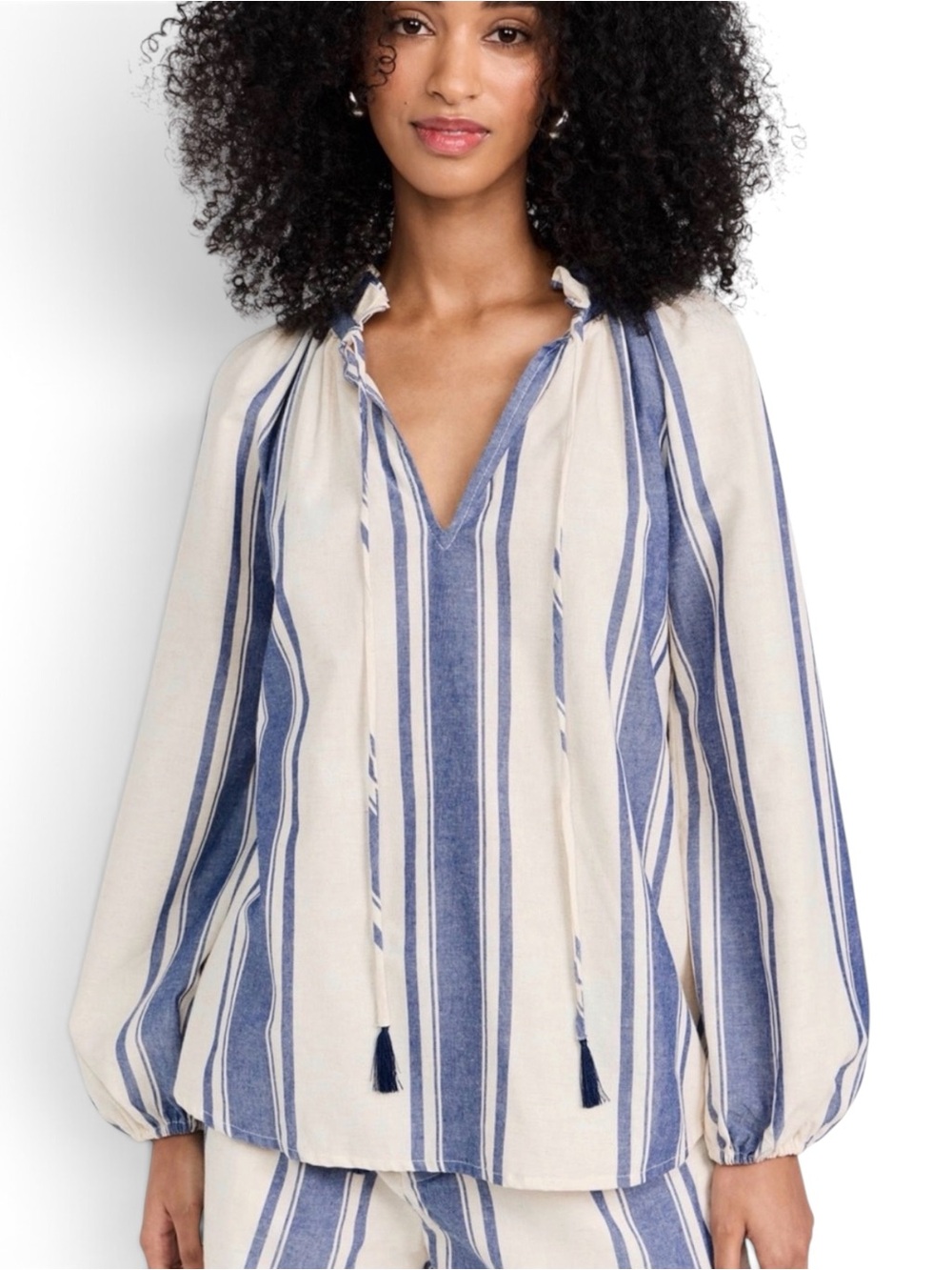 Natalie Martin Collection Penny Linen Top French Blue Stripe Coastal Chic M NWT